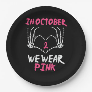 Breast Cancer Awareness Skeleton Heart Women Paper Plate