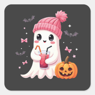 Breast Cancer Awareness Spooky Ghost Halloween Square Sticker