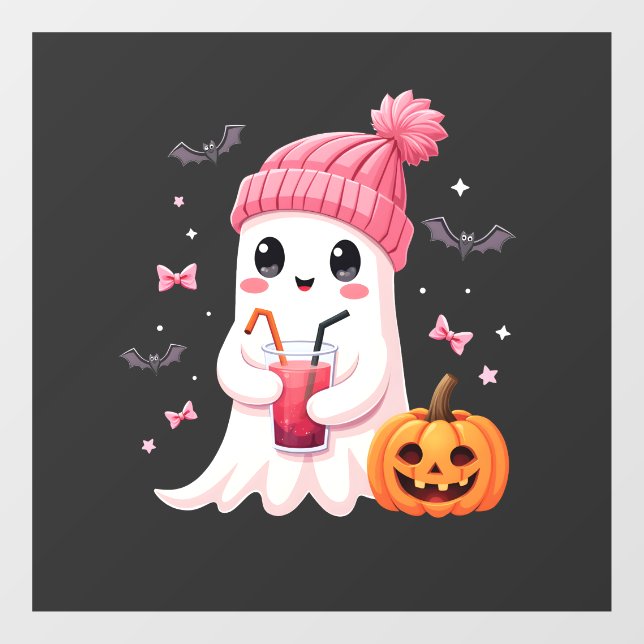 Breast Cancer Awareness Spooky Ghost Halloween Window Cling (Sheet)
