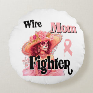 Breast Cancer Awareness Sugar Skull Round Pillow