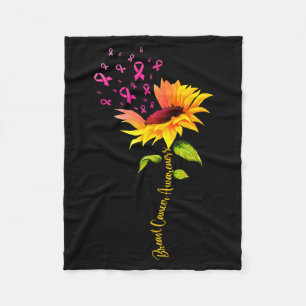 Breast Cancer Awareness Sunflower Pink Ribbon Fleece Blanket