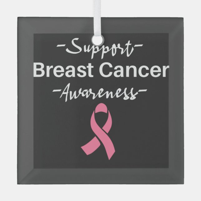 Breast Cancer Awareness Support Pink Ribbon Glass Ornament (Front)