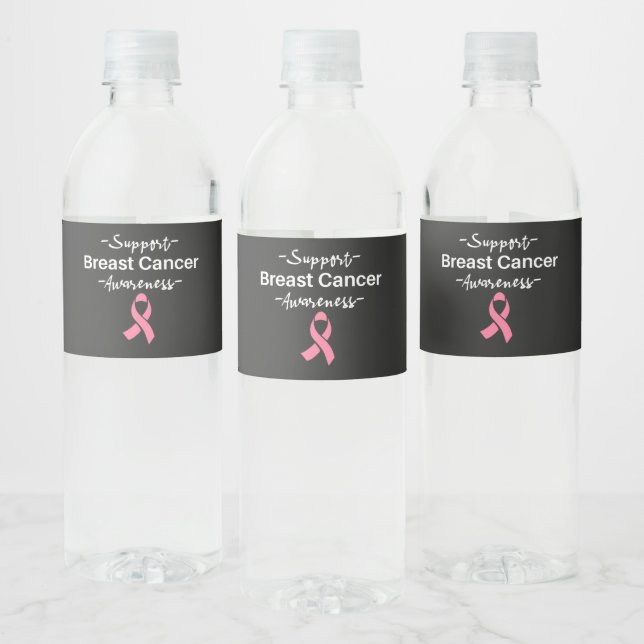 Breast Cancer Awareness Support Pink Ribbon Water Bottle Label (Bottles)
