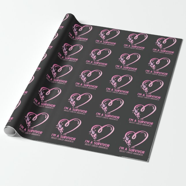 Breast Cancer Awareness Survivor Cute Butterfly Wrapping Paper (Unrolled)