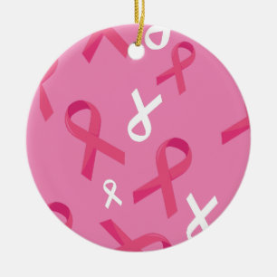 Breast Cancer Awareness Survivor Pink Ribbon Ceramic Ornament