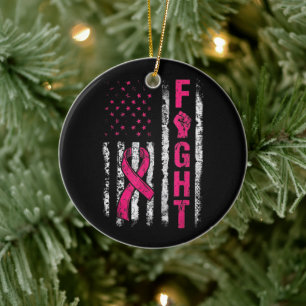 Breast Cancer Awareness USA Flag Ceramic Ornament