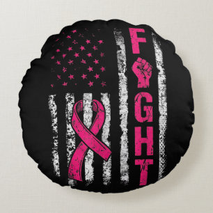 Breast Cancer Awareness USA Flag Round Pillow