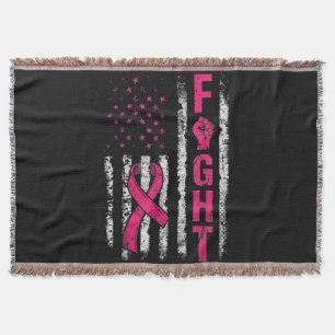 Breast Cancer Awareness USA Flag Throw Blanket