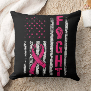 Breast Cancer Awareness USA Flag Throw Pillow