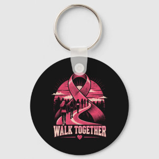 Breast Cancer Awareness Walk Together Pink Ribbon Keychain