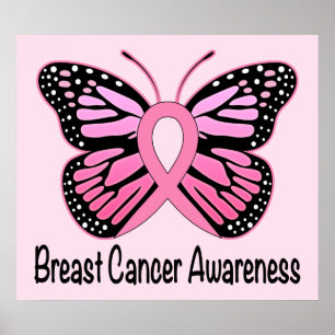 Breast Cancer Awareness with Butterfly Ribbon Poster