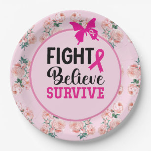 Breast Cancer Awareness with Pink Ribbon Paper Pla Plate