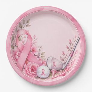 Breast Cancer Awareness with Pink Ribbon Paper Plate