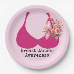 Breast Cancer Awareness with Pink Ribbon Paper Plate