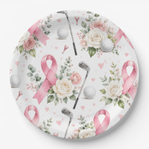 Breast Cancer Awareness with Pink Ribbon Paper Plate