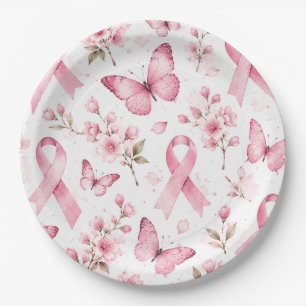 Breast Cancer Awareness with Pink Ribbon  Paper Plate