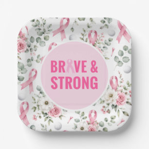 Breast Cancer Awareness with Pink Ribbon  Paper Plate