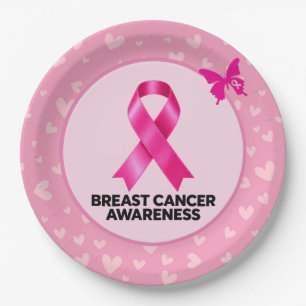 Breast Cancer Awareness with Pink Ribbon   Paper Plate