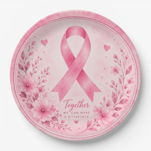 Breast Cancer Awareness with Pink Ribbon  Paper Plate