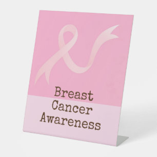 Breast Cancer Awareness with Pink Ribbon Pedestal Sign