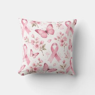 Breast Cancer Awareness with Pink Ribbon Throw Pillow
