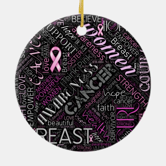 Breast Cancer Awareness Word Cloud ID261 Ceramic Ornament (Back)