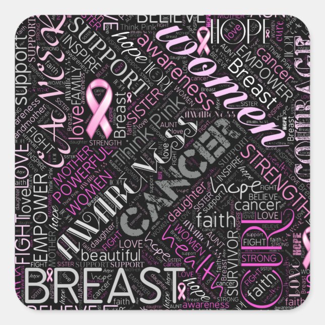 Breast Cancer Awareness Word Cloud ID261 Square Sticker (Front)
