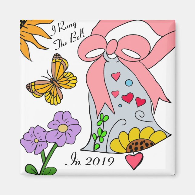 Breast cancer bell and ribbon magnet (Front)