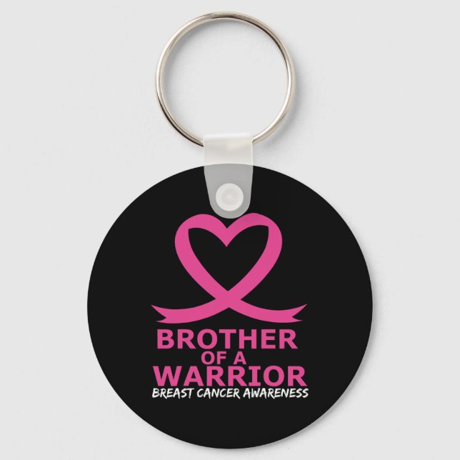 Breast Cancer Brother Of A Warrior Pink Heart Ribb Keychain (Front)