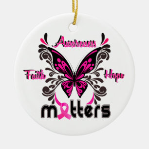 Breast Cancer Butterfly 7 Faith Awareness Hope Ceramic Ornament