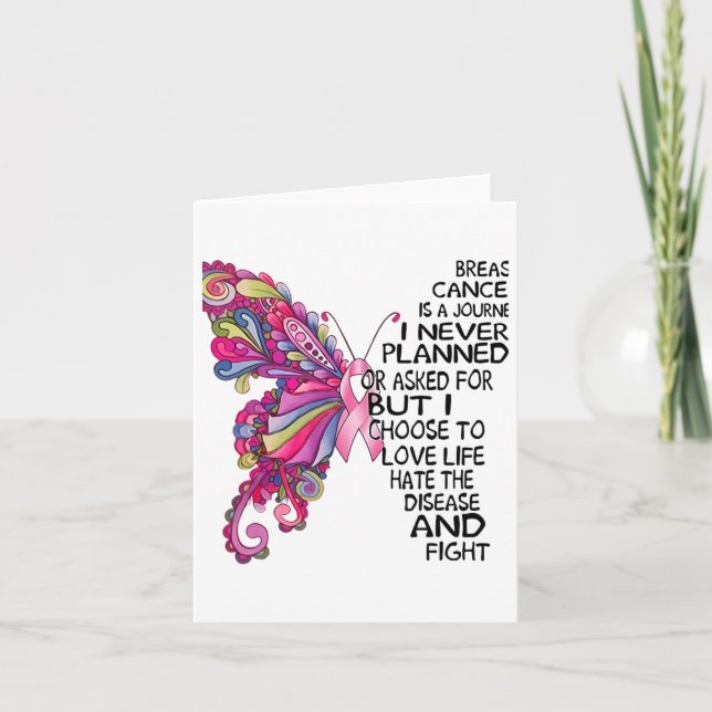 Breast Cancer Butterfly Strong Woman Pink Support  Card (Front)