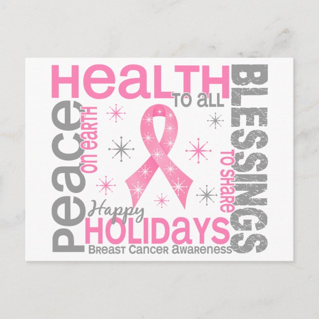 Breast Cancer Christmas 4 Holiday Snowflakes Postcard (Front)