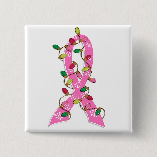 Breast Cancer Christmas Lights Ribbon 2 Inch Square Button (Front)