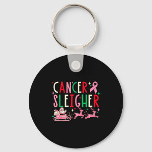 Breast Cancer Christmas Nk Ribbon Santa Sleigh Rei Keychain