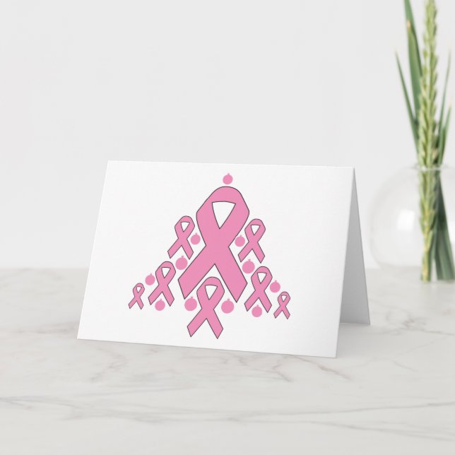 Breast  Cancer Christmas Ribbon Tree Holiday Card (Front)