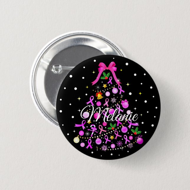 Breast Cancer Christmas Tree 2 Inch Round Button (Front & Back)