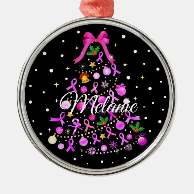 Breast Cancer Christmas Tree Metal Ornament (Front)