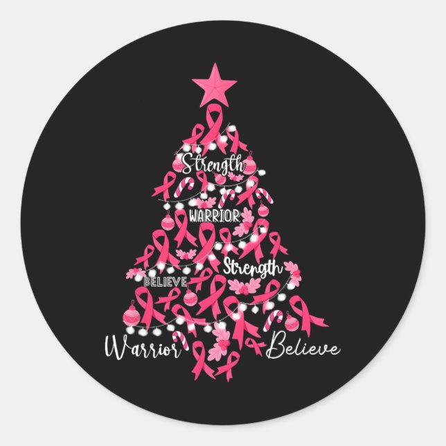 Breast Cancer Christmas Tree Pink Ribbon Fight Awa Classic Round Sticker (Front)