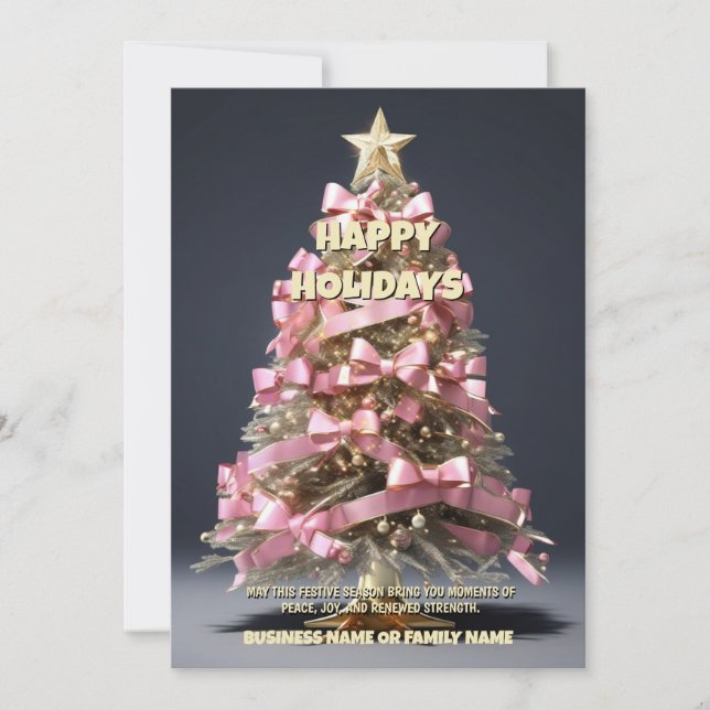 Breast cancer Christmas tree pink ribbon oncology Holiday Card (Front)