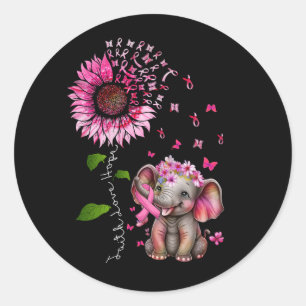 Breast Cancer Cute Elephant With Sunflower And Pin Classic Round Sticker
