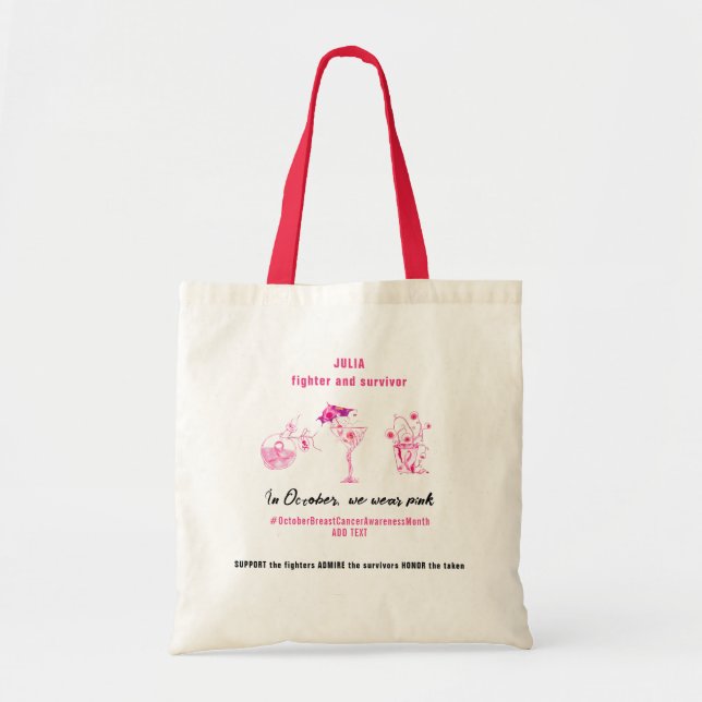 Breast Cancer Fighter Pink Ribbon Inspirational Tote Bag (Front)