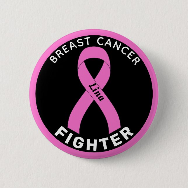 Breast Cancer Fighter Ribbon Black Button (Front)
