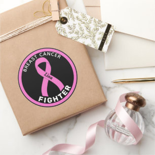 Breast Cancer Fighter Ribbon Black Round Sticker