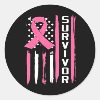 Breast Cancer Flag Warrior Classic Round Sticker