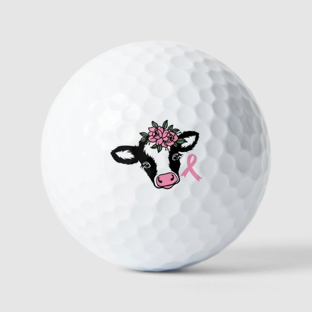 Breast Cancer Floral Pink Heifer Cow Golf Ball (Front)
