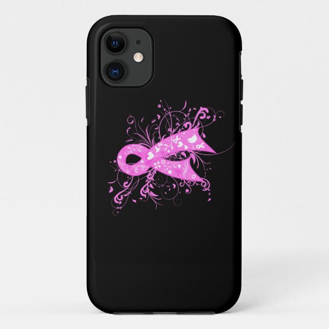 Breast Cancer Floral Swirls Ribbon Case-Mate iPhone Case (Back)