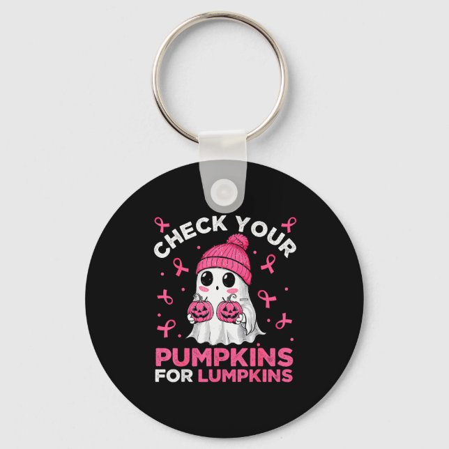 Breast Cancer Halloween Boo Ghost Check Your Pumpk Keychain (Front)