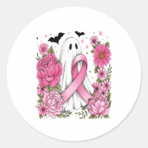 Breast Cancer Halloween Ghost Boho Classic Round Sticker