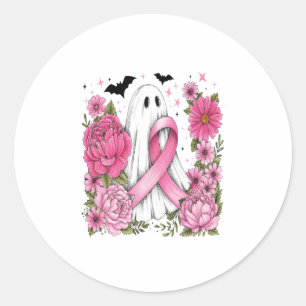Breast Cancer Halloween Ghost Boho Classic Round Sticker