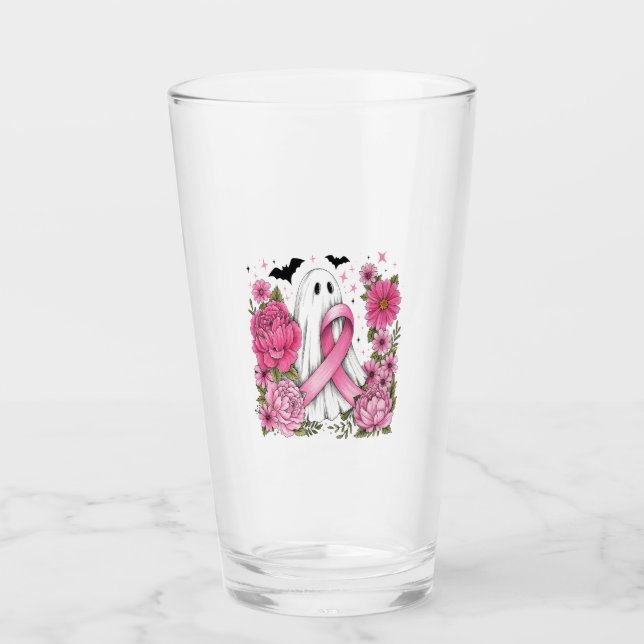 Breast Cancer Halloween Ghost Boho Glass (Front)